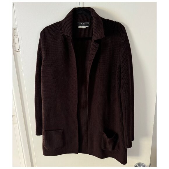 RARE Salvatore Ferragamo Collared Wrap Cardigan Sweater | Brown | Size Small - Picture 8 of 8
